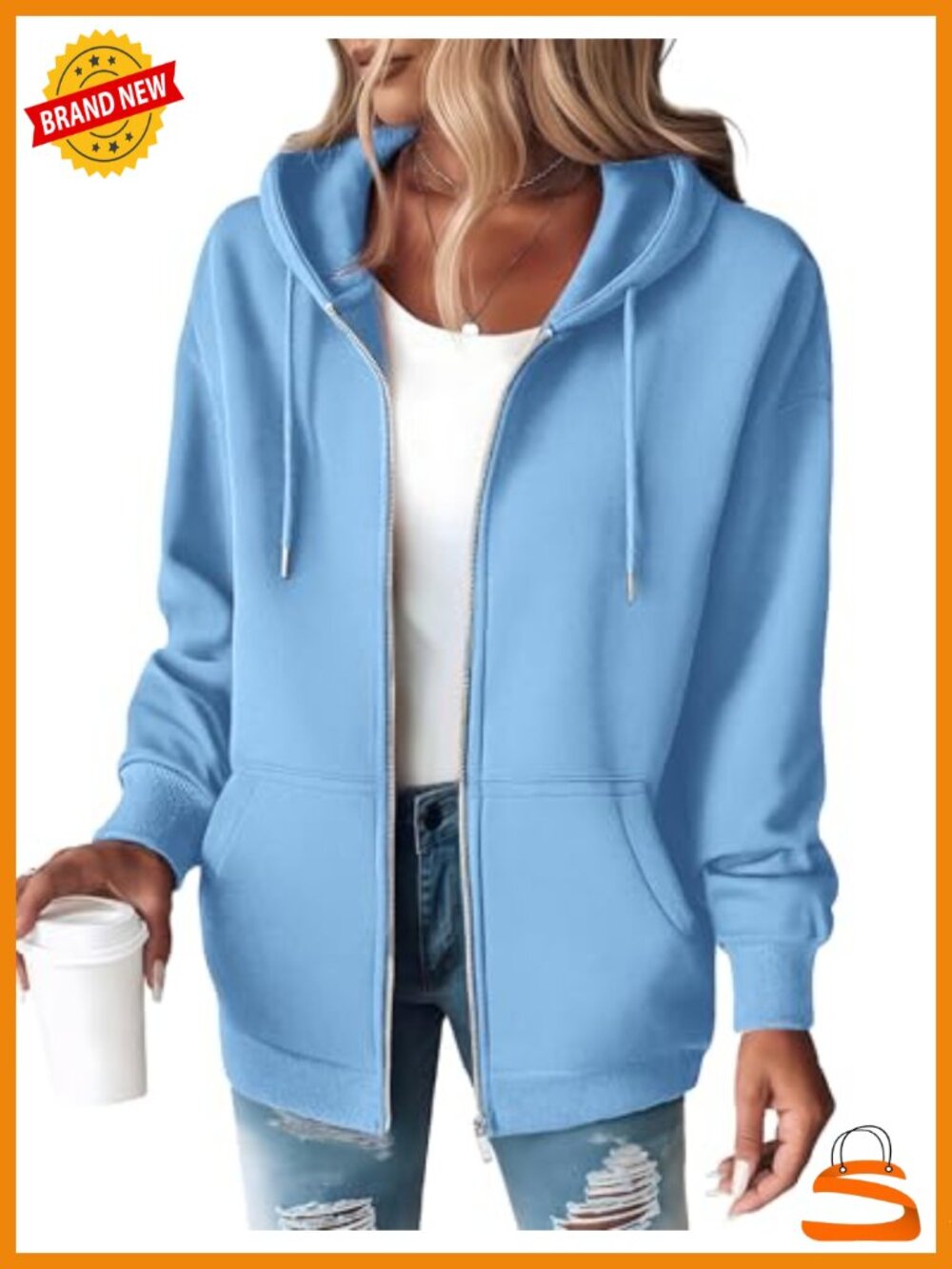 Women Zip Up Hoodie Oversized Fleece Sweatshirt Polyester Rayon Relaxed Fit